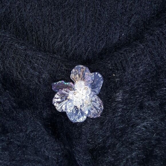 ZARA Sweater Womens XL Black Cardigan Fuzzy Faux Fur Flower Button Cozy Knit - Picture 2 of 8